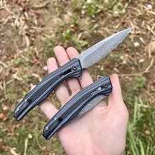 Couteau Pliant Acier Damas Manche En G10 Survie Camping Tactique Edc Messer