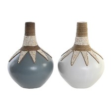 Vase DKD Home Decor Bleu Blanc Bambou Coquillages [30 x 30 x 40 cm] [2 Unités