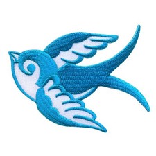 Patch Ecusson - Hirondelle - turquoise-blanc - tête gauche 