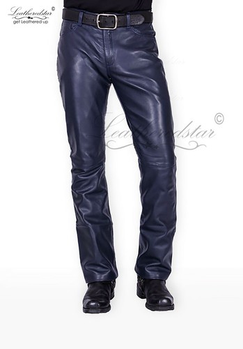 Pantalon jean cuir bleu - pantalon,