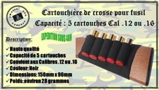 Cartouchière de crosse pour fusil capacité de 5 cartouches calibre .12 ou .16