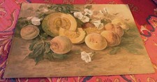 LITHOGRAPHIE FRUITS ET FLEURS PÊCHES MELONS de GALBUSERA  Editée à GENEVE