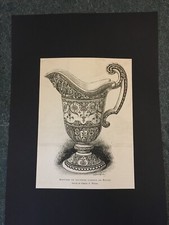 Aiguière en ancienne faïence de Rouen - Gravure sur plaque de bois