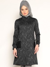 Topcoat, manteau musulman hijab, noir, mi-long, jacquard abaya, fabriqué en Turquie 
