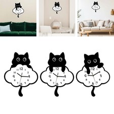 Horloge murale chat avec pendule pivotante, décorative et silencieuse, pour