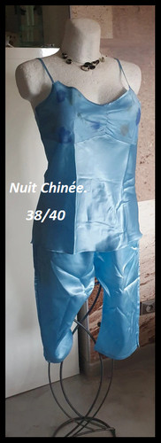 Pyjama court satiné - , bleu