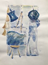Aquarelle Regard De La Fenêtre D'atelier Atelier Un Künstlers Intérieur