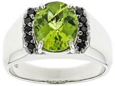 Naturel Péridot & Noir Spinelle Gemme Avec 925 Argent Sterling Homme Bague 1381