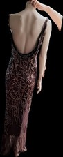 Robe de soirée longue Roma High Class — Brodée sequins bronze — Taille 36 — Dos