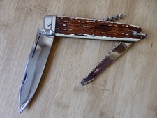 Couteau pliant de chasse type Bouledogue 3 pièces à pompe inox FRANCE TB ETAT