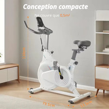 Vélo d'Appartement Blanc 150kg Moniteur Cardio, Selle Confort, Support Téléphone