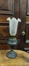 Antique Lampe À Pétrole XIX Siècle Antimoine Verre Travail Lampada