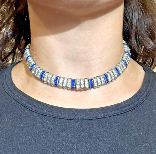 Collier argent avec - collier, saphir