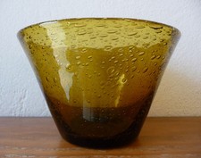 Ancien Vide Poche en verre bullé  jaune  Verrerie de BIOT