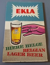 Ancienne Plaque Tôle Publicitaire Non Émaillée Lithographiée Bière Belge Ekla...
