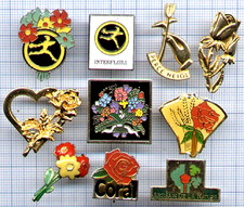 Lot Pin's Fleurs Flower Interflora PERCE NEIGE Roses Bouquet Doré artisan nature