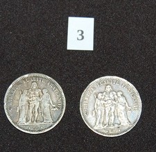 5 FRANCS HERCULE ARGENT, LOT N°3 DE 2 PIECES, 1873K ET 1875A