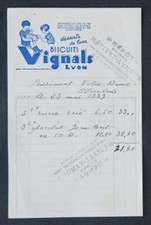 Facture LYON 1939 BISCUITS VIGNALS confiserie illustrée billhead 111