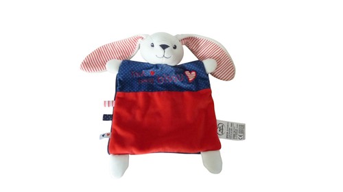 Doudou lapin plat rouge bleu - ,