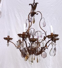 French Chandelier 6 Lights Colored Crystal Glass Gilt Metal Ceiling Light Need R