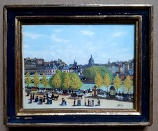 Tableau Miniature Gouache Vue Paris Animée La Seine signée Nicolle