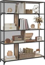 Bibliothèque Meuble De Rangement Étagère À 5 Niveaux Portes Coulissantes En Mail