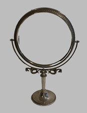 Miroir rond sur pied douche en bronze argenté XX siècle