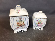Lot de 2 pots à épices en porcelaine de cuisine pot à café et poivre années 1950