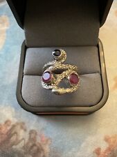 SERPENT RUBIS SAPHIR, ARGENT CISELURE, ORIGINALE BAGUE ANCIENNE