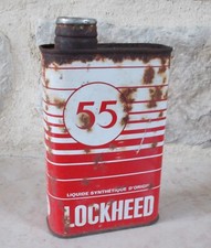 Vintage LOCKHEED 55 Oil can tin old antique France canister white red #5