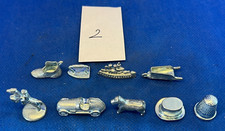 Vintage Ancien Lot 9 Pions Jetons jeux MONOPOLY en Métal Argenté Bateau Voiture