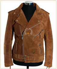 Brando Frange Fauve Homme Motard Cuir de Vache Cuir Daim Moto Veste Mode