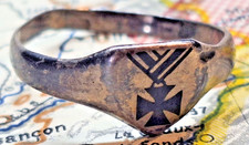 Bague patriotique en argent poinçon argent EK croix de fer ruban motif argent...