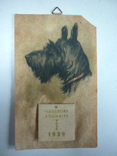 Ancien calendrier Meilleurs souhaits pour 1939 illustration chien Yorkshire ww2