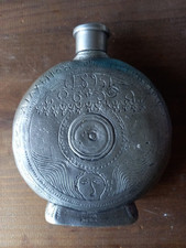 Gourde / "à Poudre"? / 1895 ART POPULAIRE GREC gravé Main ÉTAIN Haut. 12,5cm