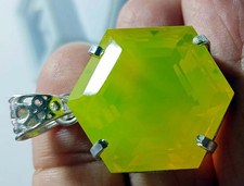 100+ CT JAUNE FLUO ALLEMAND ARGENT SOLITAIRE FORME HEXAGONE PIERRE...