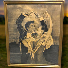 Tableau ancien danseurs Espagne peinture fusain flamenco Annick Guibert  1954