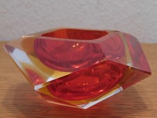 vintage 1980 CENDRIER en VERRE orange jaune DESIGN forme à facettes géométriques