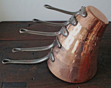 Sèrie 5 casseroles cuivre étamé épaisseur 2mm L. LECELLIER VILLEDIEU années 60