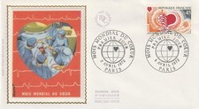 Enveloppe 1er jour Mois Mondiale de la Santé Semaine du Coeur 1972 soie FDC