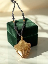 Collier ancien africain ethnique vintage en bronze présumé et pierres naturelles
