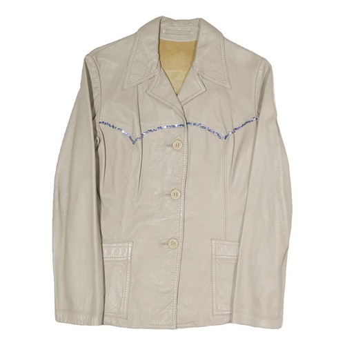 Veste boutonnée cuir beige - boutonnée,