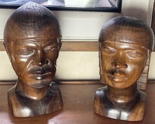 Paire De Bustes Ébène Maccassar Peuple Antandroy Madagascar Signé Razafimahenina