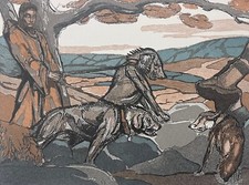 Chien et renard gravure