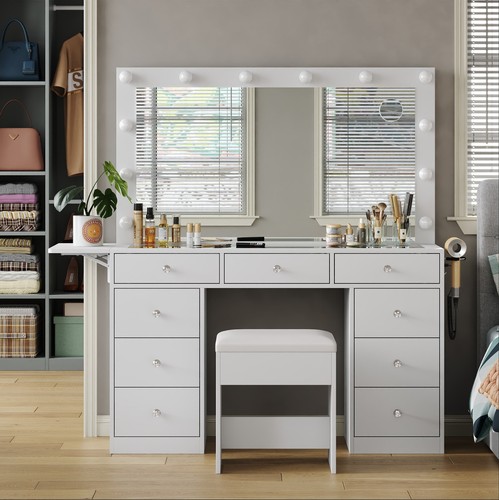 Coiffeuse led blanche miroir - blanche,,
