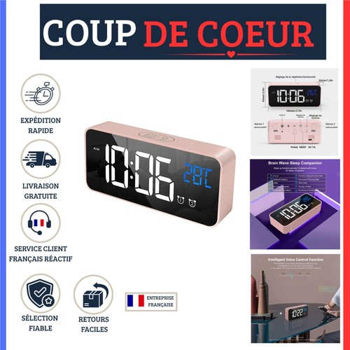Réveil numérique miroir led - réveil,