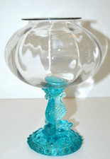 -SUPERBE POT BOCAL A SANGSUES Pieds dauphins Bleu PORTIEUX VERRE Soufflé D