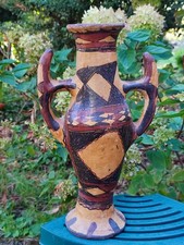 ANCIENNE AMPHORE BERBÈRE TERRE CUITE VERNISSÉE DÉCOR GÉOMÉTRIQUE 33 CM