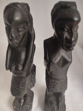 Paire Statue Africaine Ébène Art Deco