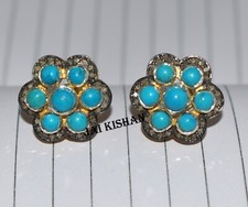 Élégant Turquoise Gemme Diamant Pavé 925 Argent Sterling Délicat D